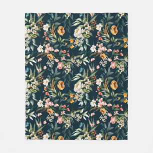 Dark Blue Vintag Style Garden Blume Muster Fleecedecke