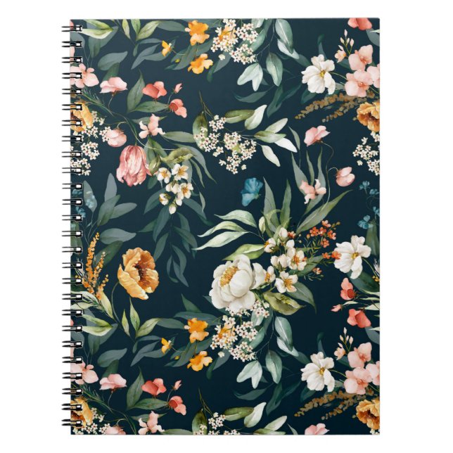 Dark Blue Vintag Style Garden Blume Muster Notizblock (Vorderseite)