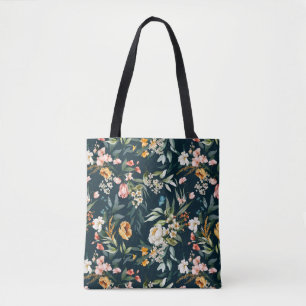 Dark Blue Vintag Style Garden Blume Muster Tasche
