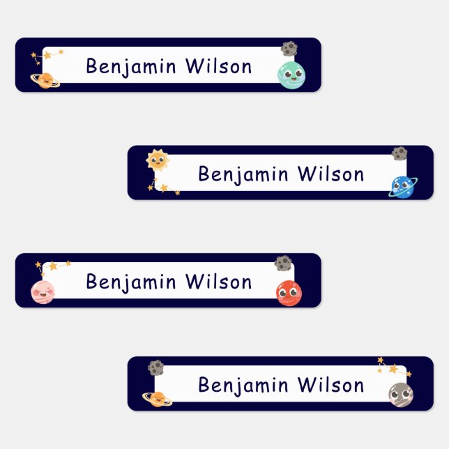 Dark Blue Watercolor Space Custom Kids Name Etiketten (Gruppe)