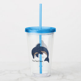 Dark Blue White Bly Sparkle Dolphin Jumping Acryltrinkbecher