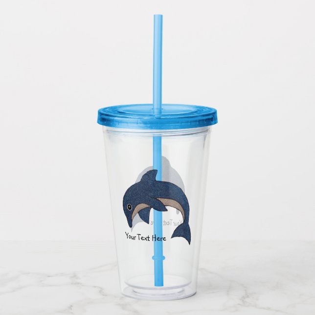 Dark Blue White Bly Sparkle Dolphin Jumping Acryltrinkbecher (Vorderseite)