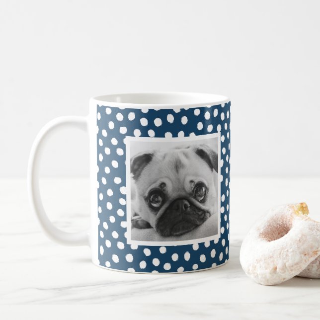 Dark Blue White Dot Muster Custom Foto Tasse (Mit Donut)