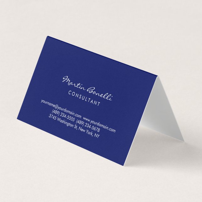 Dark Blue White Minimalist Script Plain Simple Visitenkarten (Vorderseite)