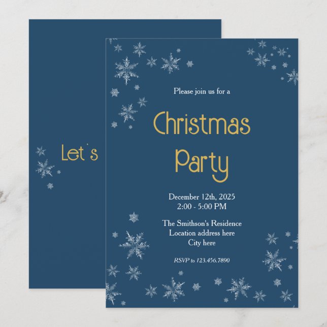 Dark Blue & White Snowflakes 5"x7" Christmas Party Einladung (Vorne/Hinten)