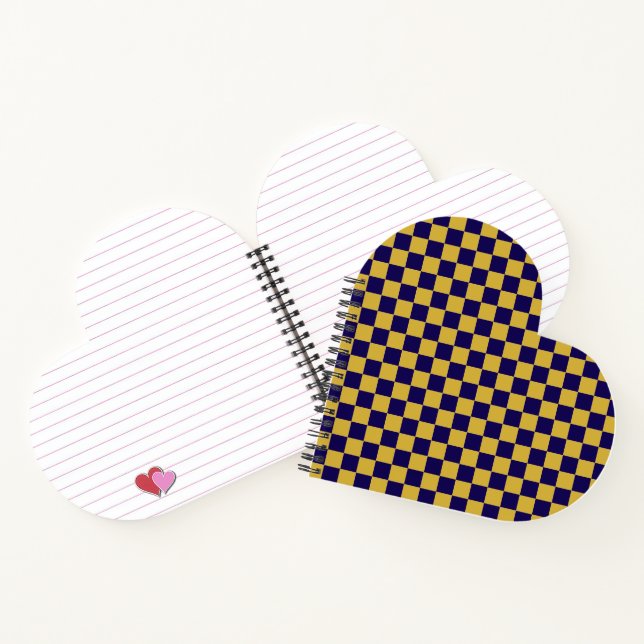 Dark Blue with Metallic Gold Square Pattern Heart Notizbuch (Innenseite)