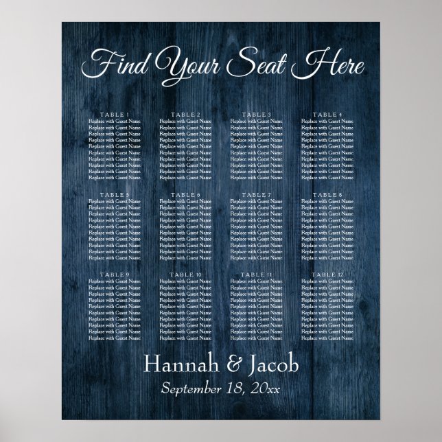 Dark Blue Woodgrain Empfang Seekarte Poster (Vorne)