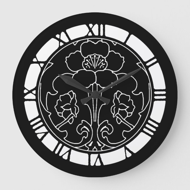 Dark Blume Motif Große Wanduhr (Vorderseite)