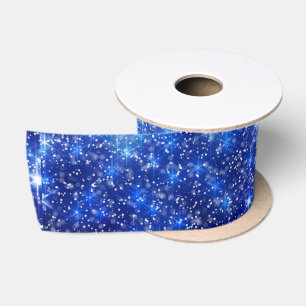 Dark Blurred Blue Starry Stars Weihnachten  Satinband