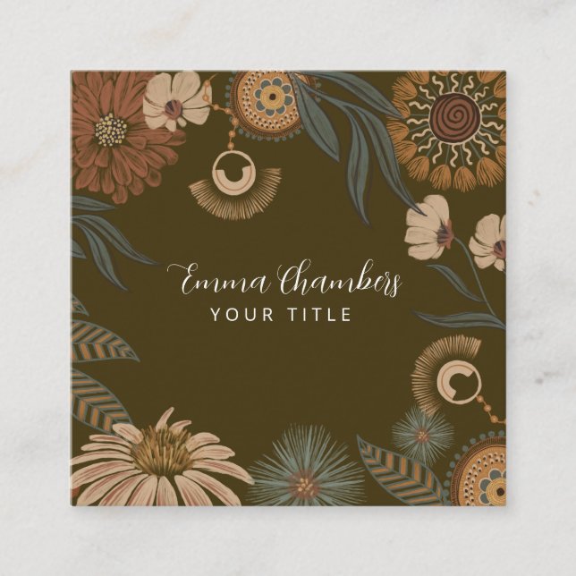 Dark Boho Floral Quadratische Visitenkarte (Vorderseite)