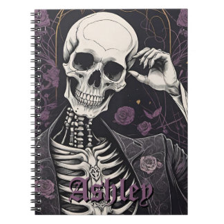 Dark Boho Gothic Skeleton & Roses Halloween Notizblock