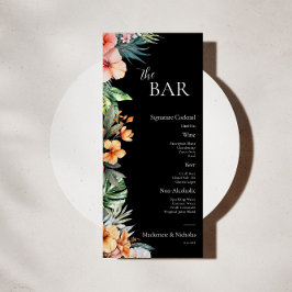 Dark Boho Tropical Floral Wedding Bar Menu Menükarte
