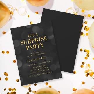 Dark Bokeh Gold Es ist ein überraschendes Party Ge Einladung
