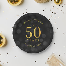 Dark Bokeh Gold jubelt bis 50 Jahre Geburtstag Pappteller