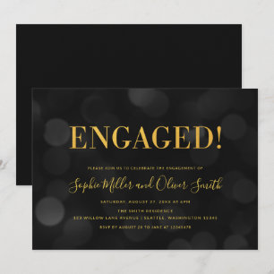 Dark Bokeh Lights Imitate Gold Engagement Party Einladung