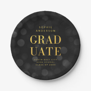 Dark Bokeh Lights Imitate Gold Graduate Abschluss Pappteller