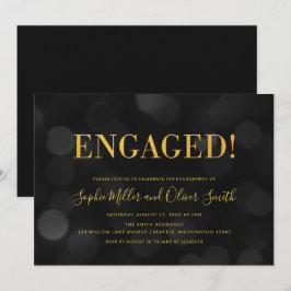 Dark Bokeh Lights Imitats Gold Engagement Party Einladung