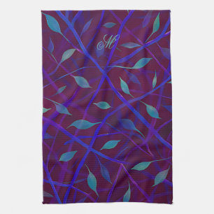 Dark Botanical Burgundy Jewel Foliage Monogram Geschirrtuch