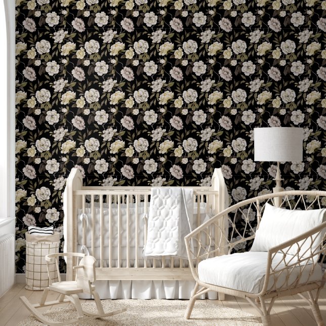 Dark Botanical Floral Peel and Stick Tapete (Kinder)
