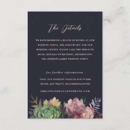 Dark Botanical Succulent Hotel Information Wedding Begleitkarte