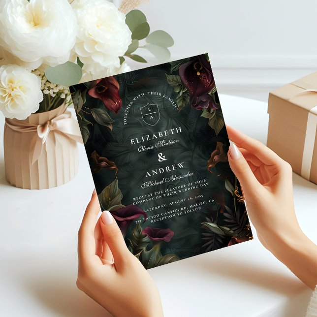 Dark Botanical Wedding Ästhetik Einladung (Von Creator hochgeladen)
