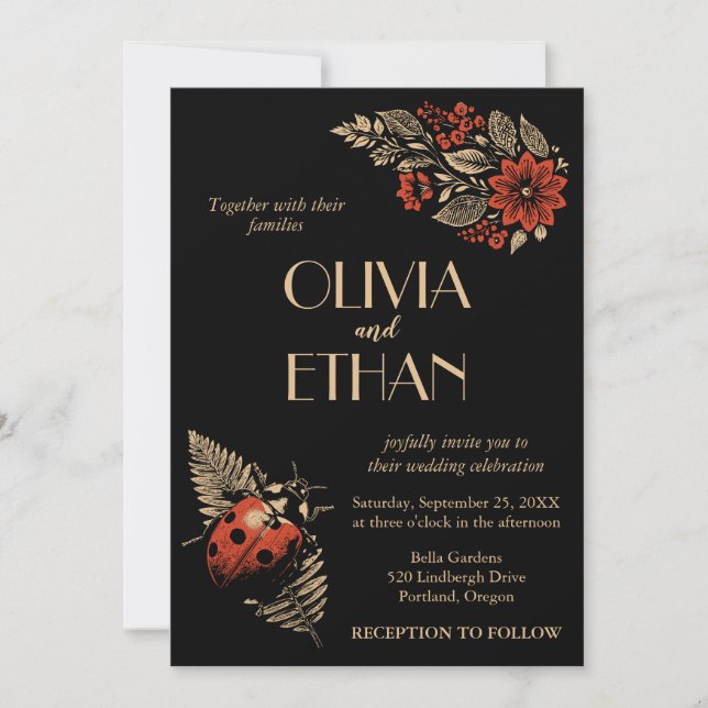 Dark Botanical Wedding Invitation - Wabi Sabi Natu Einladung (Vorderseite)