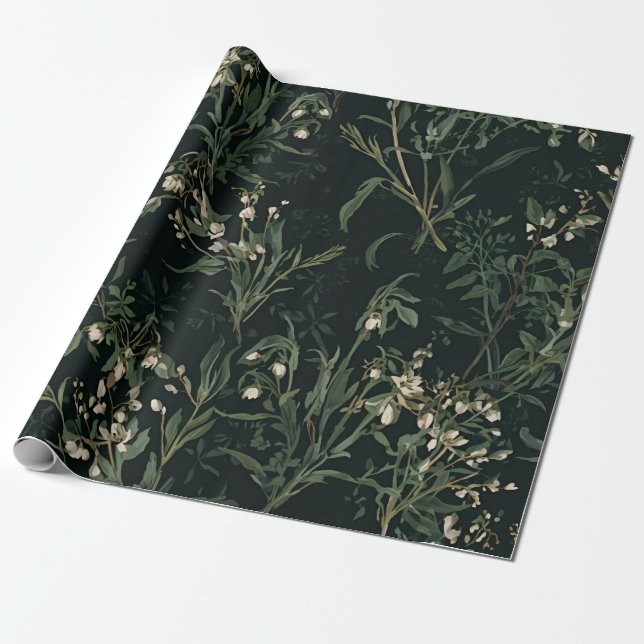 Dark Botanical Wrapping Paper Geschenkpapier (Ungerollt)