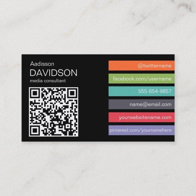 Dark Bright Bar QR CODE Social Media Business Card Visitenkarte (Vorderseite)