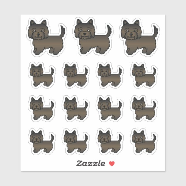 Dark Brindle Cairn Terrier Niedlich Cartoon Hunde Aufkleber (Blatt)