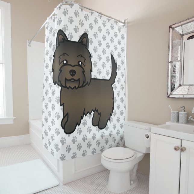 Dark Brindle Cairn Terrier Niedlicher Cartoon Dog Duschvorhang (Beispiel)