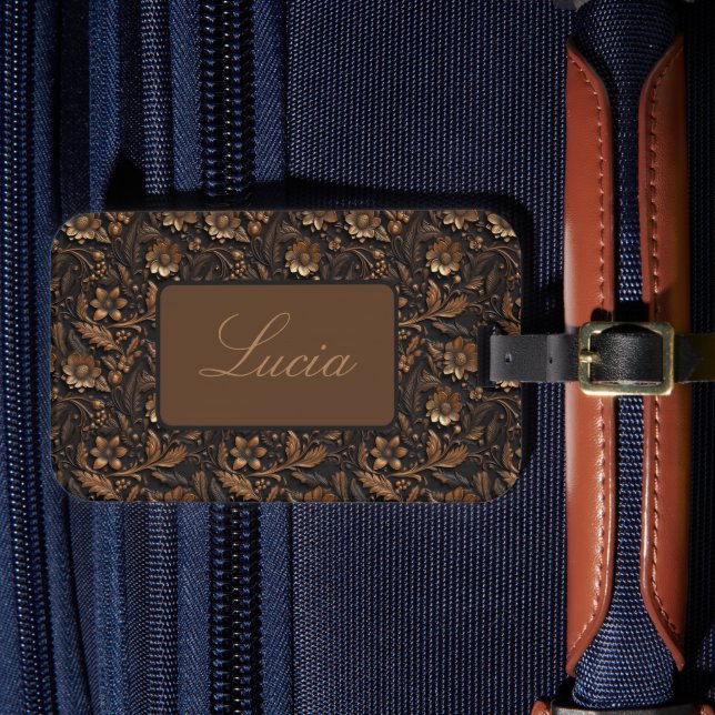 Dark Bronze Embossed Floral Personalisiert Gepäckanhänger (Vorderseite Insitu 4)