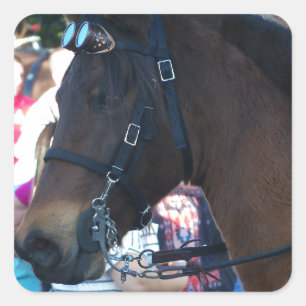 Dark Brown Arabian Horse mit Brille Quadratischer Aufkleber