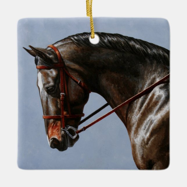 Dark Brown Bay Warmblut Dressurpferd Keramikornament (Vorderseite)