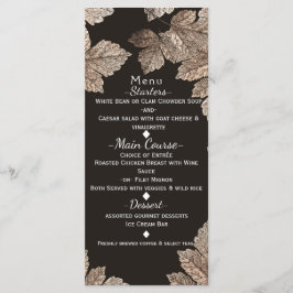 Dark Brown & Bronze Blätter Rustikales Fall Menü Menükarte