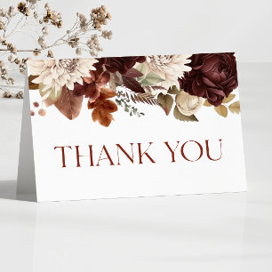 Dark Brown Burgundy Floral Flowers Babydusche Dankeskarte