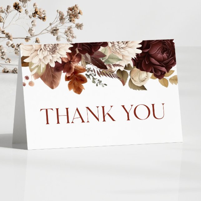 Dark Brown Burgundy Floral Flowers Babydusche Dankeskarte (Von Creator hochgeladen)