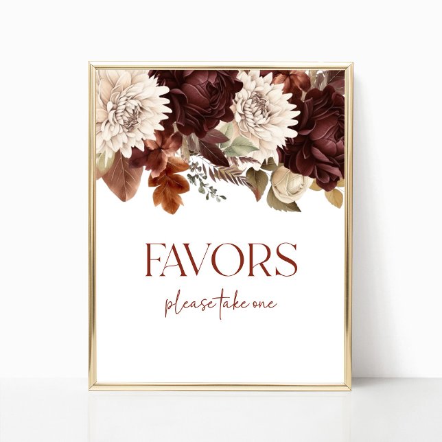Dark Brown Burgundy Floral Gastgeschenke signieren Poster (Von Creator hochgeladen)