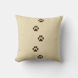 Dark Brown Dog Paw Prints Canine Tracks Tan Kissen