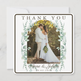 Dark Brown Eucalypthus leaves Wedding W/ 2 photos Dankeskarte