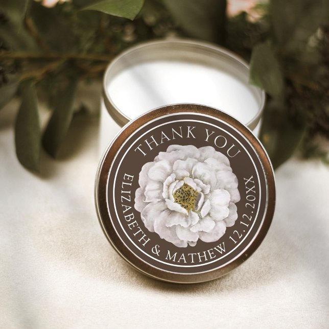 Dark Brown Floral Wedding Thank You  Runder Aufkleber (Von Creator hochgeladen)
