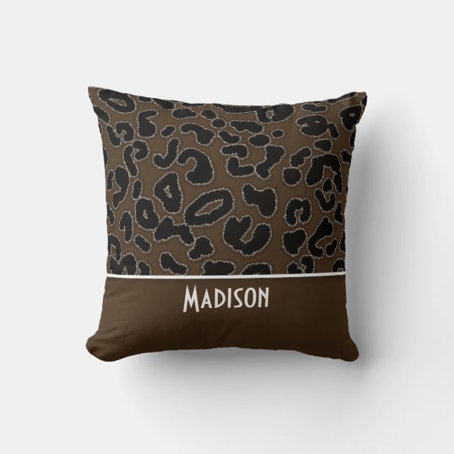 Dark Brown Leopard Animal Print, Personalisiert Kissen (Vorderseite)