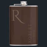 Dark Brown Masculine Monogram Trauzeugen Gift Flachmann<br><div class="desc">Diese einfache,  benutzerdefinierte Trauzeugen-Flasche enthält den Namen des personalisierten Trauzeugen oder Trauzeugen und Monogramm. Sie können den Hintergrund und die Farben der Schriftart ganz einfach ändern,  um sie an Ihre Veranstaltung anzupassen.</div>