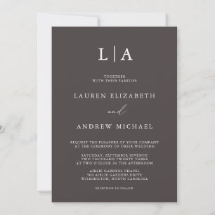 Dark Brown Monogram Simple Minimalistisch Wedding  Einladung