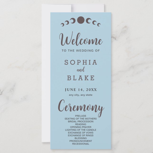 Dark Brown Moon Phases Blue Wedding Program (Vorderseite)