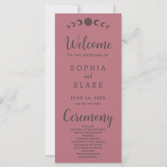 Dark Brown Moon Phases Rose Gold Wedding Program (Vorderseite)