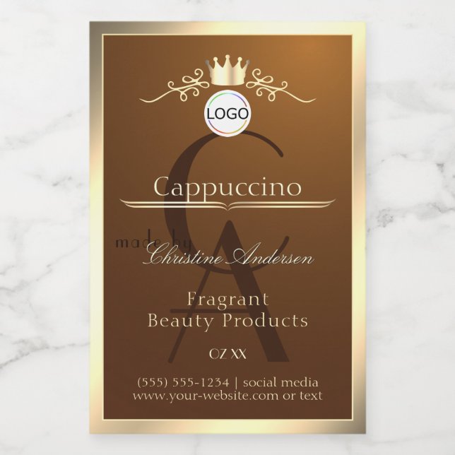 Dark Brown Product Label Gold Frame Logo Monogram Lebensmitteletikett (Einzelnes Label)