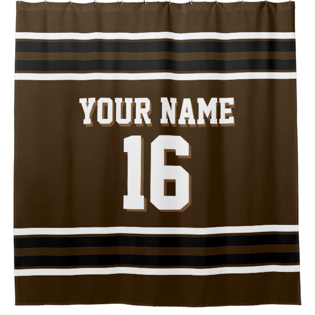 Dark Brown Schwarz-weiß Stripes Sports Jersey Duschvorhang (Vorderseite)