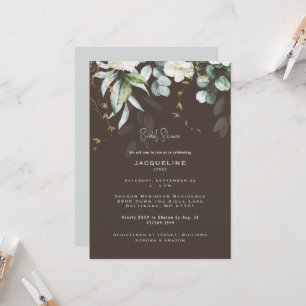 Dark Brown White Floral Bridal Dusche Einladung