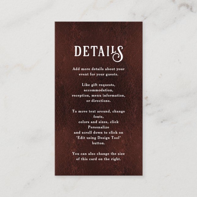 Dark Burgundy Brown Rustic Wedding Details Begleitkarte (Vorderseite)