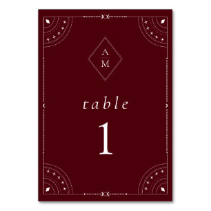 Dark Burgundy Celestial Moon & Stars Tischnummer
